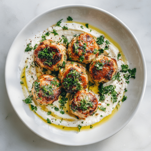 Lemon Herb Chicken Meatballs with Garlic Yogurt Sauce