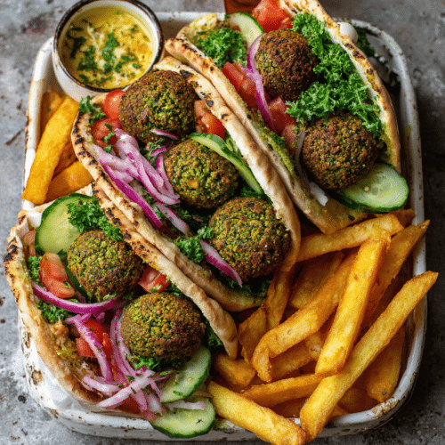 Falafel Wrap with Fresh Veggies and Crispy Fries