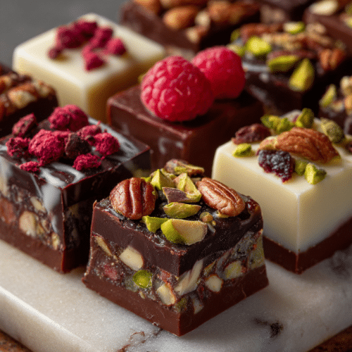 Assorted Gourmet Chocolate Bites with Nuts and Fruits
