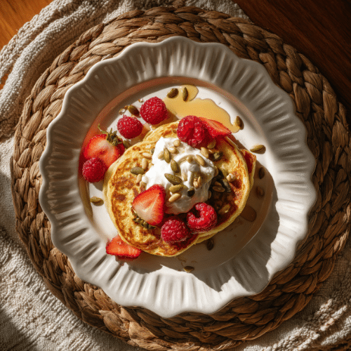 Cottage Cheese Pancakes with Berries and Yogurt