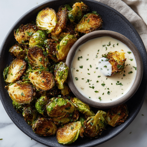 Crispy Roasted Brussels Sprouts with Garlic Aioli
