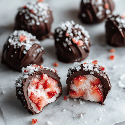 Frozen Strawberry Yogurt Clusters Dipped in Dark Chocolate
