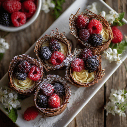 Crepe Noodle Nests with Fresh Berries