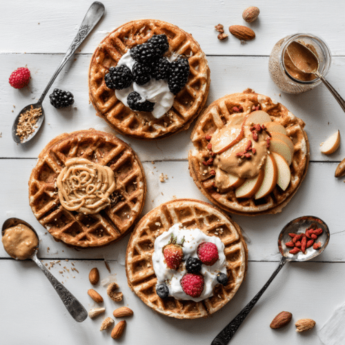 Crispy Oat Waffles with Fruit & Nut Toppings