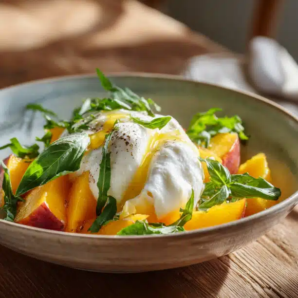 Peach and Burrata Salad with Basil and Honey
