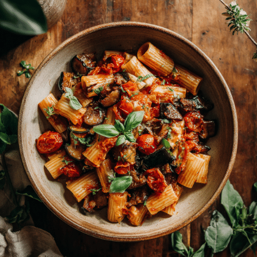 Roasted Eggplant and Cherry Tomato Pasta