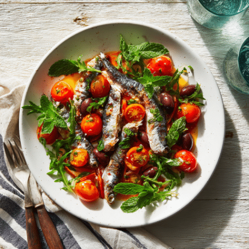 Mediterranean Roasted Tomato & Sardine Salad