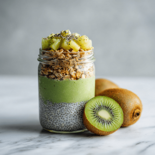 Matcha Chia Pudding Parfait with Kiwi and Granola