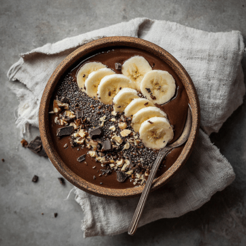 Chocolate Banana Smoothie Bowl with Chia and Nuts