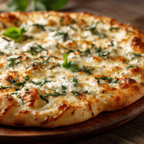 White Ricotta Garlic Pizza with Basil