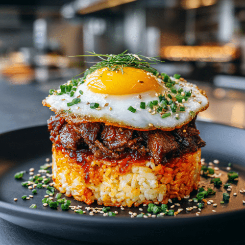 Korean Bulgogi Rice Stack with Fried Egg