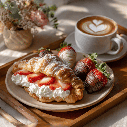 Strawberry Cream Croissants with Chocolate-Dipped Strawberries