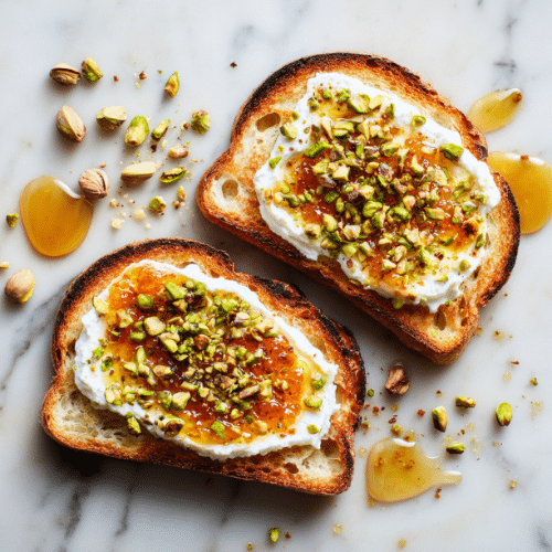 Ricotta Toast with Apricot Jam & Pistachios