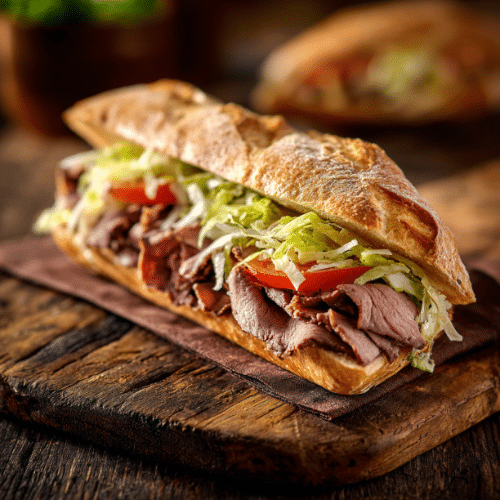 Classic Roast Beef Baguette Sandwich