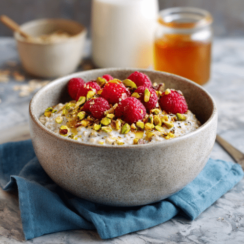 Creamy Raspberry Pistachio Oatmeal