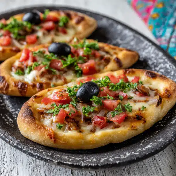 Mini Turkish Pide with Cheese and Olives