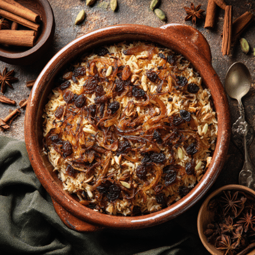 Middle Eastern Rice Pilaf with Caramelized Onions and Nuts