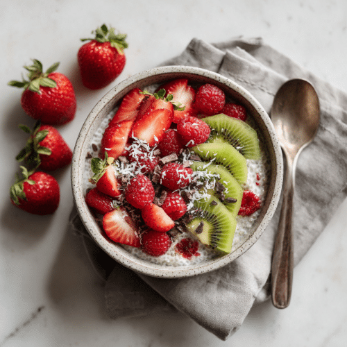 Coconut Chia Pudding with Fresh Berries and Kiwi