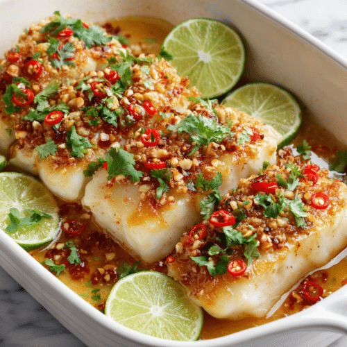 Baked Cod with Chili Lime Butter Sauce