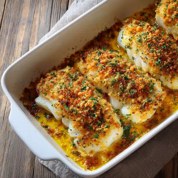 Baked Cod with Tomato Garlic Crust