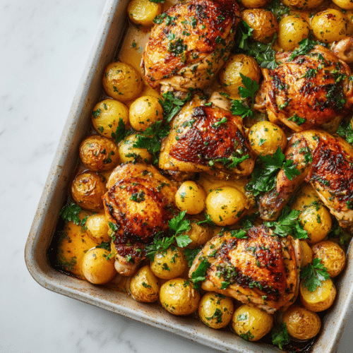 Garlic Herb Roasted Chicken with Baby Potatoes