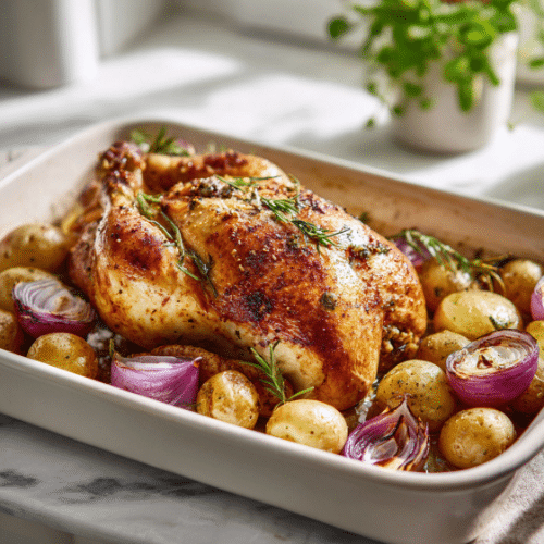 Herb-Roasted Whole Chicken with Garlic Potatoes