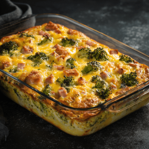 Cheesy Broccoli and chicken Egg Bake