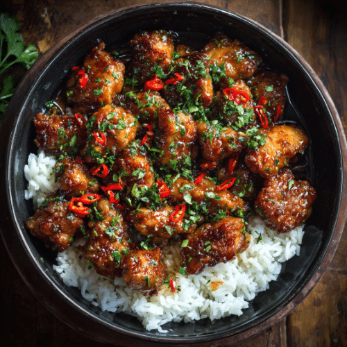 Sticky Honey Garlic Chicken with Rice