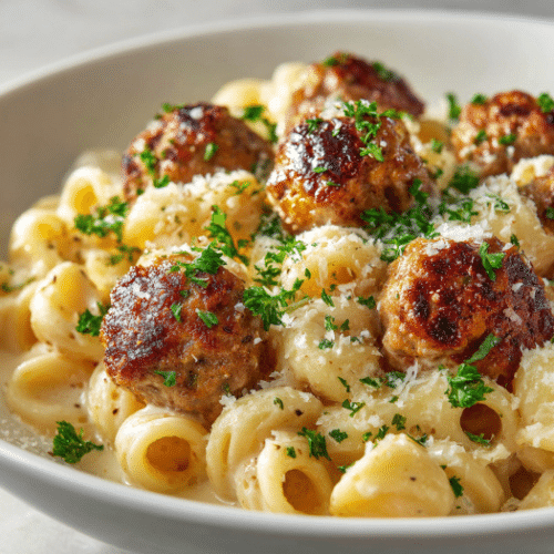 Creamy Parmesan Pasta with Italian Meatballs