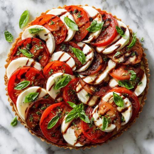 Caprese Tart with Fresh Basil and Balsamic Drizzle