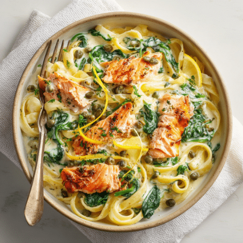 Creamy Salmon and Spinach Tagliatelle