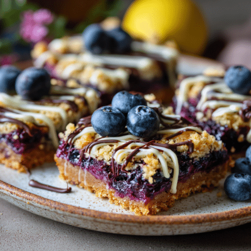 Lemon Blueberry Crumble Bars with White Chocolate Drizzle