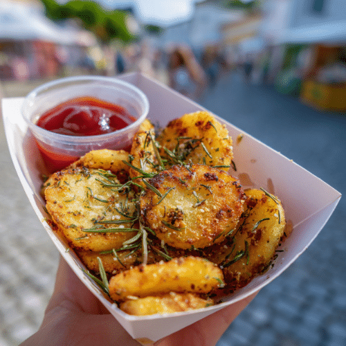 Crispy Herb Potato Coins with Ketchup & Mayo