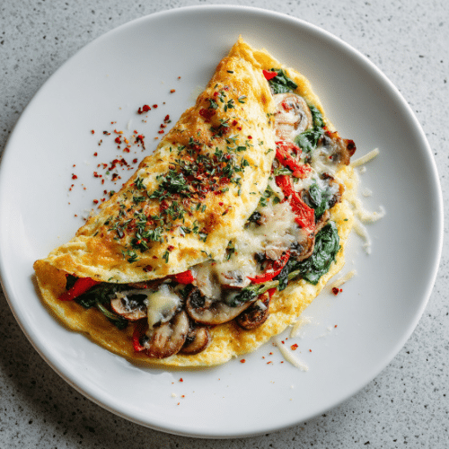 Veggie-Stuffed Mushroom & Spinach Omelette