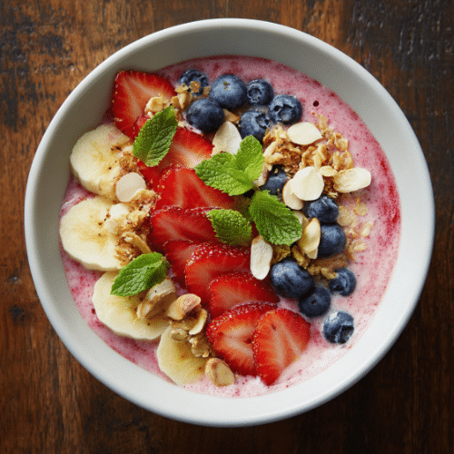 Strawberry Banana Smoothie Bowl with Granola & Fresh Fruit