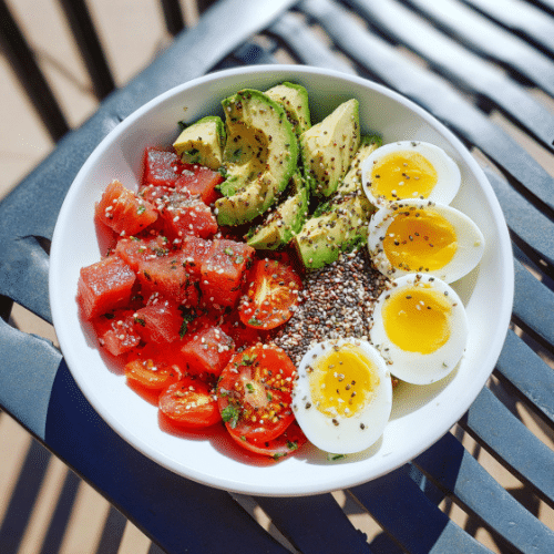 Protein-Packed Tuna Bowl with Egg, Tomato & Avocado