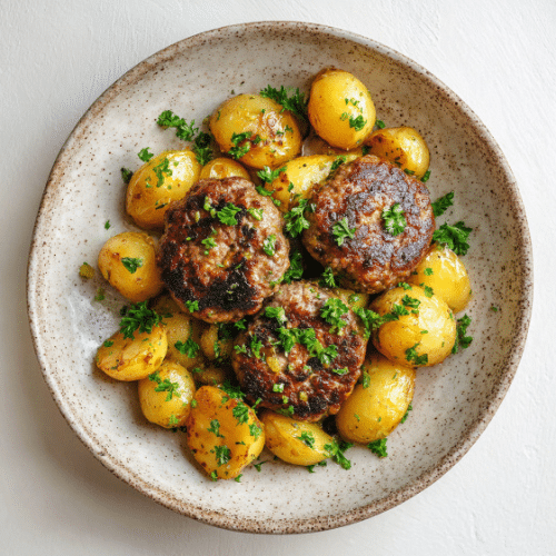 Garlic Herb Beef Patties with Crispy Sautéed Potatoes