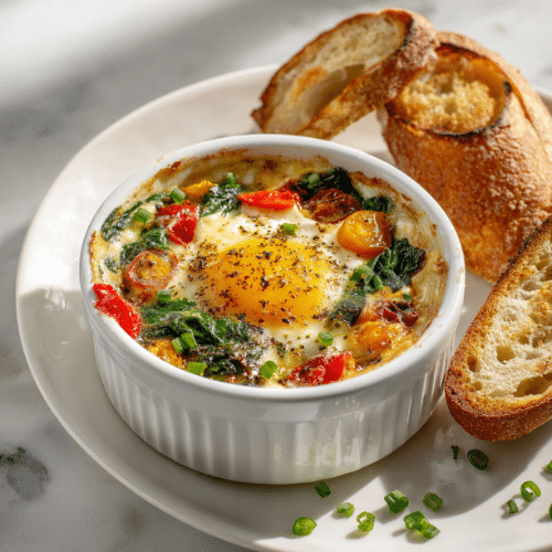 Baked Eggs with Spinach, Tomatoes & Peppers