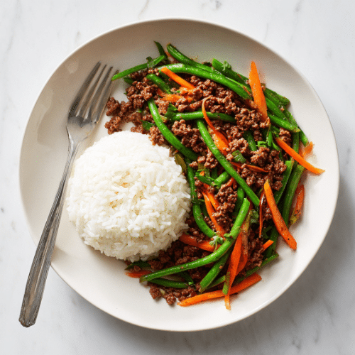 Ground Beef Stir Fry with Green Beans and Carrots