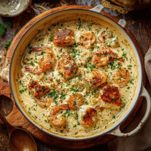 Creamy Garlic Seafood Skillet