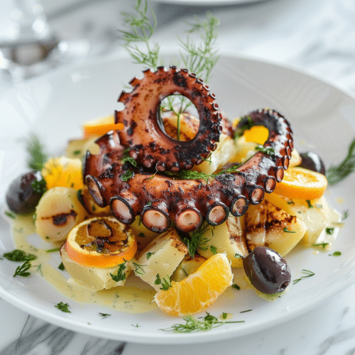 Grilled Octopus with Citrus & Olive Potato Salad