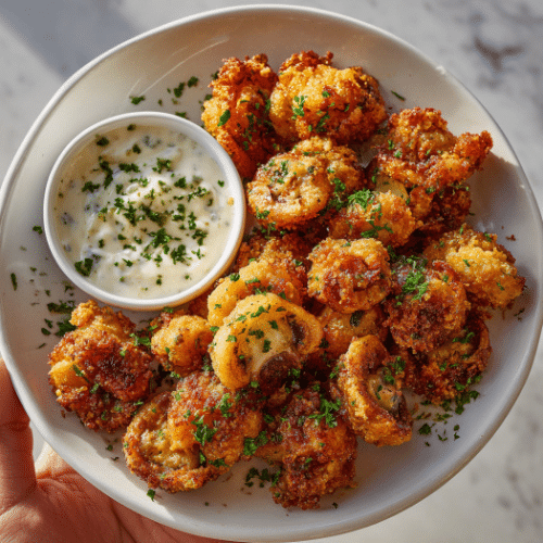Crispy Fried Mushrooms with Herbed Ranch Dip
