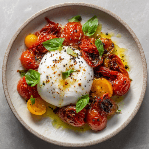 Burrata with Roasted Cherry Tomatoes & Basil