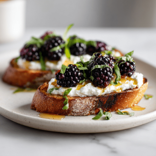 Blackberry Ricotta Toast with Basil & Honey
