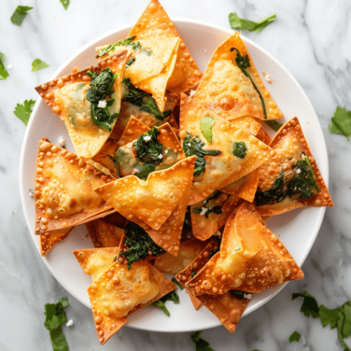 Spinach Feta Wonton Chips