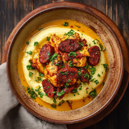 Creamy Paprika Chicken with Chorizo & Mashed Potatoes