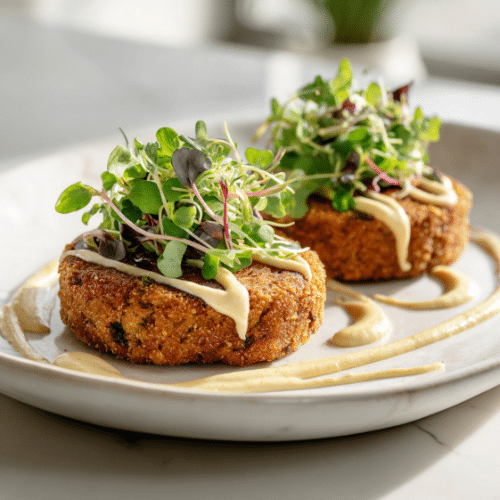 Crispy Chickpea Cakes with Lemon-Tahini Drizzle