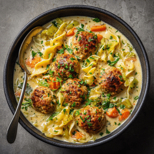 Creamy Meatball Noodle Soup