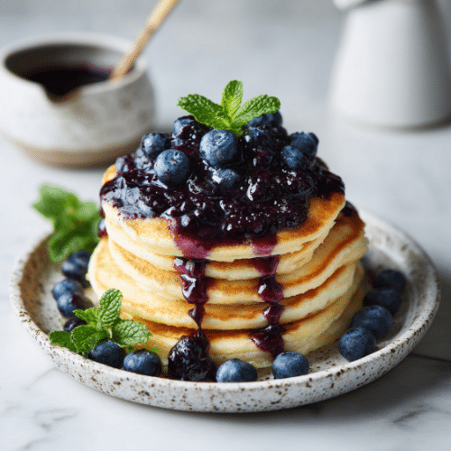 Fluffy Buttermilk Pancakes with Blueberry Compote
