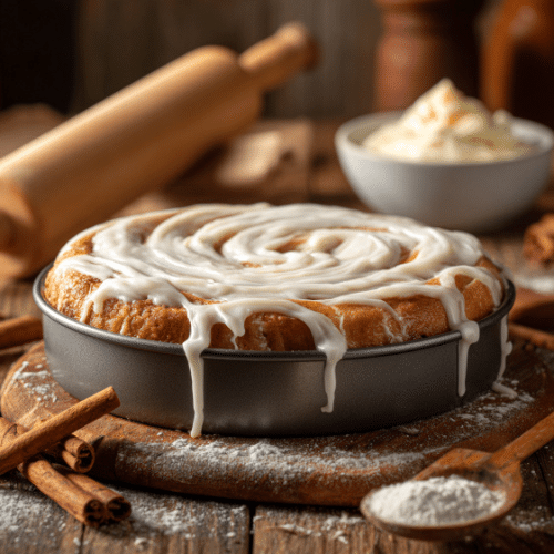 Cinnamon Roll Cake with Vanilla Cream Cheese Glaze